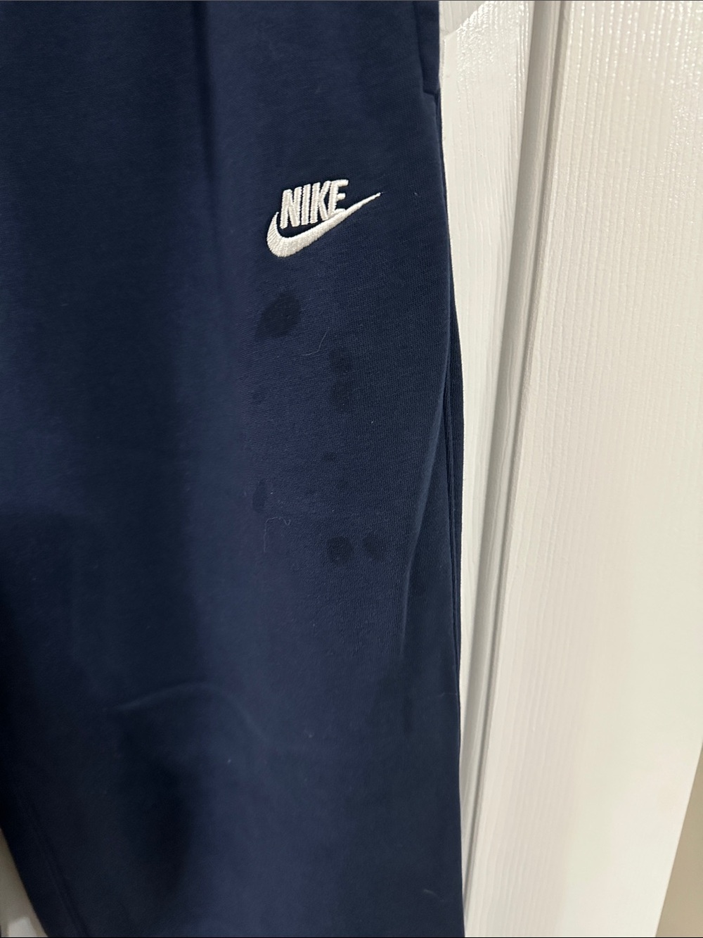 Nike Men's Navy Blue Fleece Joggers with White Swoosh - Picture 2 of 2